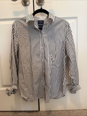Chaps White Button-Down Shirt with Black Pinstripes
